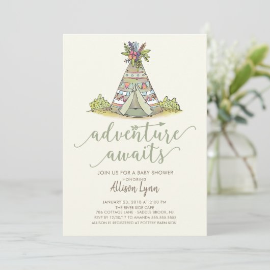 Teepee Tribal Baby shower Invitation Kaart (Staand voorkant)