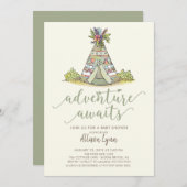 Teepee Tribal Baby shower Invitation Kaart (Voorkant / Achterkant)
