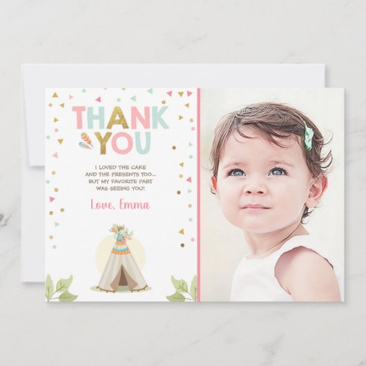 Teepee Tribal Boho Bedankt voor het meisje Roze (Voorkant)