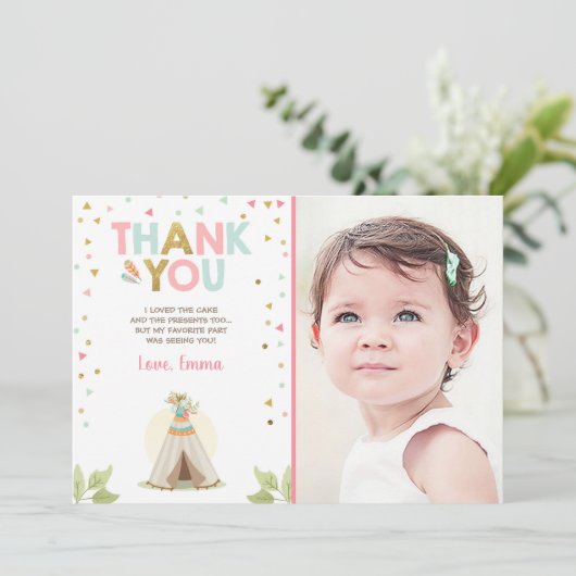 Teepee Tribal Boho Bedankt voor het meisje Roze (Staand voorkant)