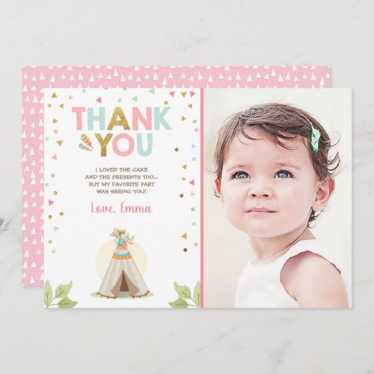 Teepee Tribal Boho Bedankt voor het meisje Roze (Voorkant / Achterkant)