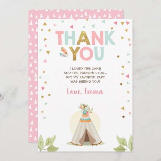 Teepee Tribal Boho Bedankt voor het meisje Roze (Voorkant / Achterkant)