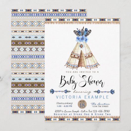 Teepee Tribale Baby Shower Uitnodigingen (Voorkant / Achterkant)