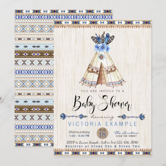 Teepee Tribale Jongens Baby Shower Uitnodigingen (Voorkant / Achterkant)