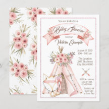 TeePee Vos Meisje Stam Baby Shower Uitnodigingen
