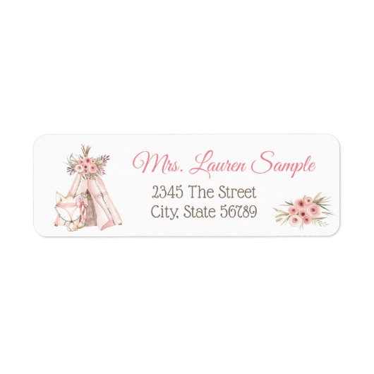 TeePee Vos Stam Baby Shower Retouradres Label (Voorkant)