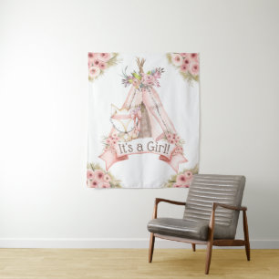 Teepee Vos Tribale Baby Shower Achtergrond Banner Wandkleed