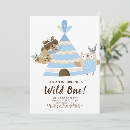 Teepee Wild Uitnodiging één dag (Staand voorkant)