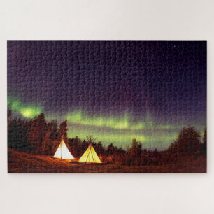 Teepees Kampeerterrein Aurora Borealis Nachtelijke Legpuzzel