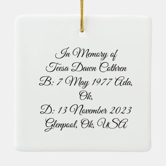 Teesa Dawn cothren Keramisch Ornament (Achterkant)