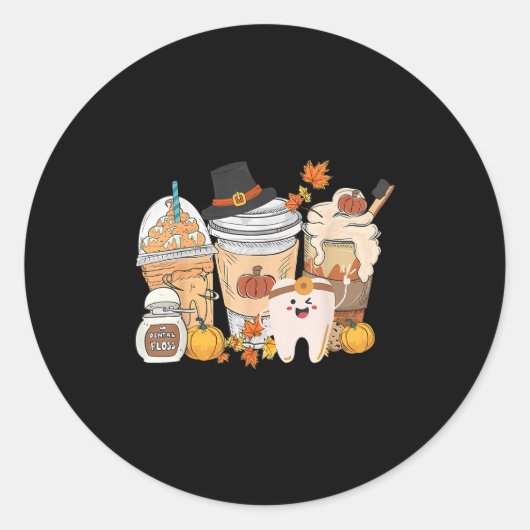 Teeth Coffee Fall Dental Pumpkin Latte Dentist Tha Ronde Sticker (Voorkant)