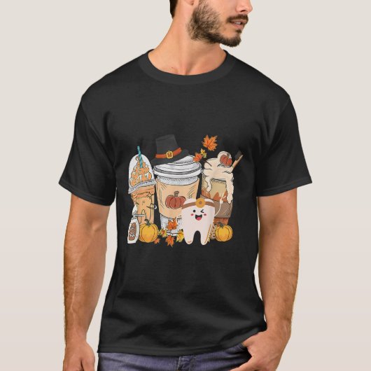 Teeth Coffee Fall Dental Pumpkin Latte Dentist Tha T-shirt (Voorkant)