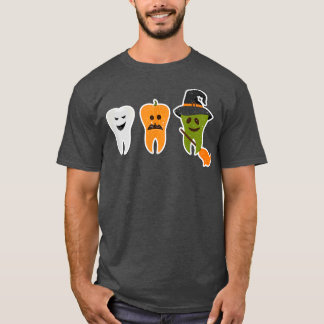 Teeth Ghost Pumpkin witch Cute Dental Halloween De T-shirt