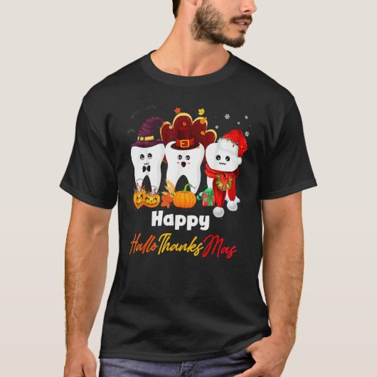 Teeth HalloThanksMas Pumpkin Dental T-shirt (Voorkant)