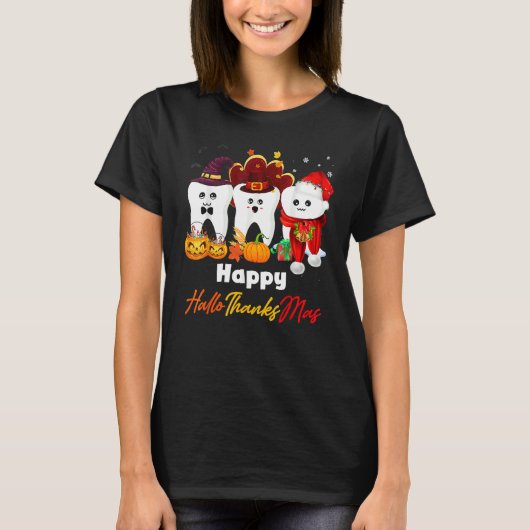 Teeth HalloThanksMas Pumpkin Dental T-shirt (Voorkant)