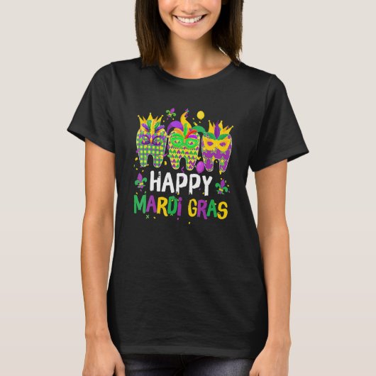 Teeth Jester Mask Dental Hygiene Happy Mardi Gras T-shirt (Voorkant)