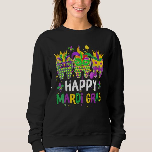 Teeth Jester Mask Dental Hygiene Happy Mardi Gras Trui (Voorkant)