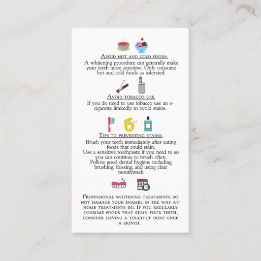 Teeth Whitening Aftercare Instruction Visitekaartje (Achterkant)