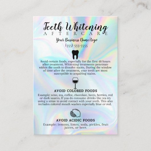 Teeth Whitening Aftercare Instruction Visitekaartje (Voorkant)