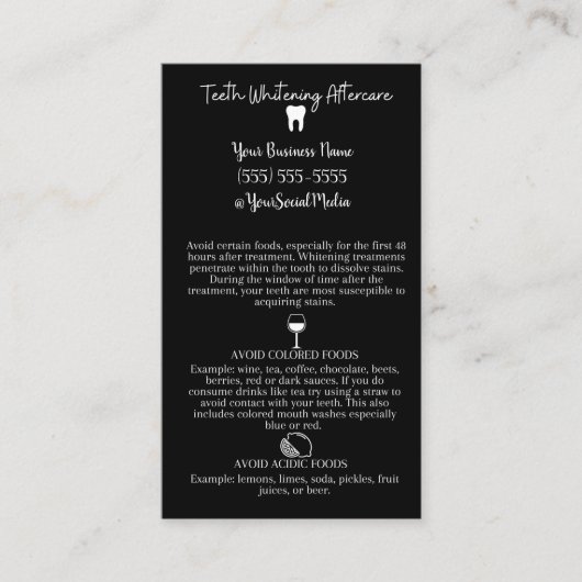 Teeth Whitening Aftercare Visitekaartje (Voorkant)