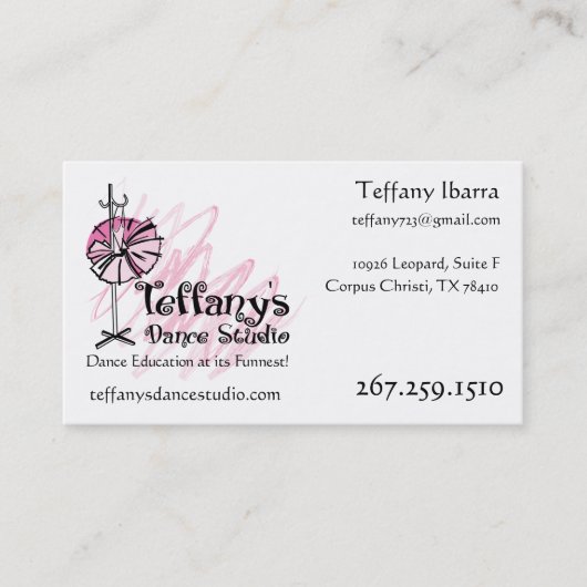 Teffany's Dance Studio Visitekaartje - Op Maat (Voorkant)