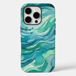 Tegalgroene Aquarel Oceaan Golven iPhone 16 Pro Hoesje
