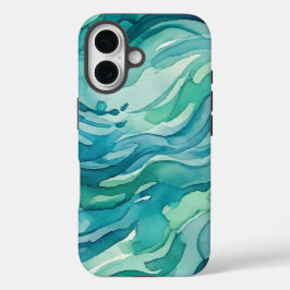 Tegalgroene Aquarel Oceaan Golven iPhone 16 Hoesje