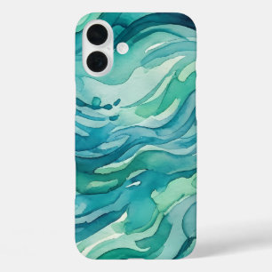 Tegalgroene Aquarel Oceaan Golven iPhone 16 Plus Hoesje