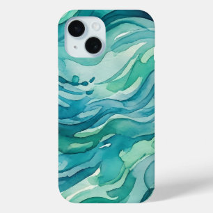Tegalgroene Aquarel Oceaan Golven iPhone 15 Case