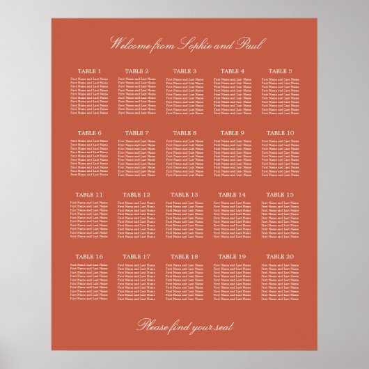 Tegel 20 Tafel Trouwstoelindeling Poster (Voorkant)