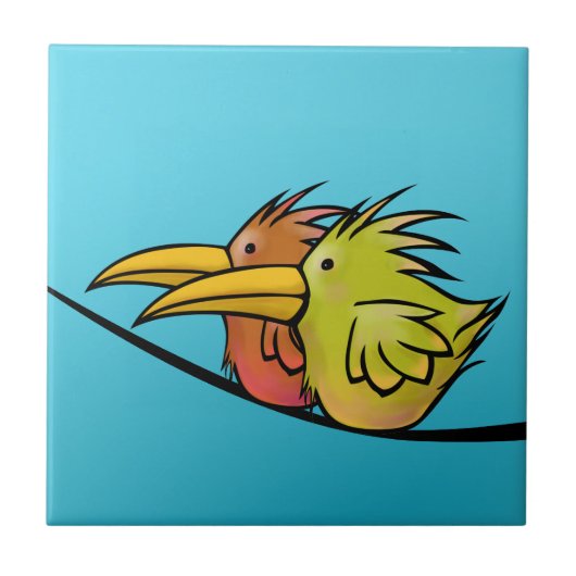 Tegel, 2 vogels op een draad tegeltje (Voorkant)