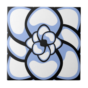 Tegel, Abstracte Bloem 3, Blauw Wit Tegeltje
