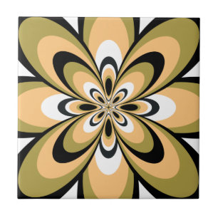 Tegel, Abstracte Bloem 4, Olijf, Beige, Zwart Tegeltje