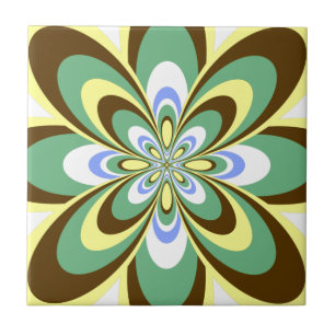 Tegel, Abstracte Bloem 4, Retro Geel, Bruin, Groen Tegeltje