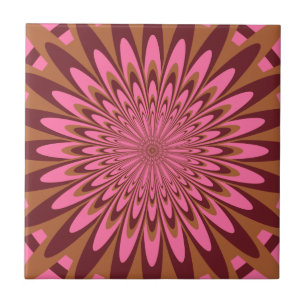 Tegel, Abstracte Bloem 5, Roze, Bruin Tegeltje