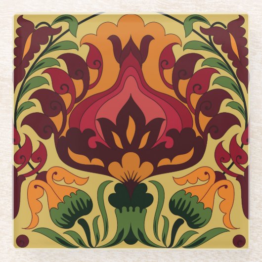  tegel, Art Nouveau decor. Glazen Onderzetter (Voorkant)