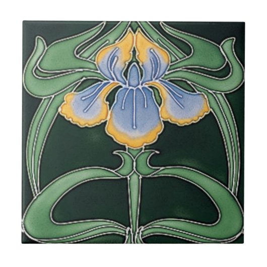 Tegel - Art Nouveau Iris Tegeltje (Voorkant)