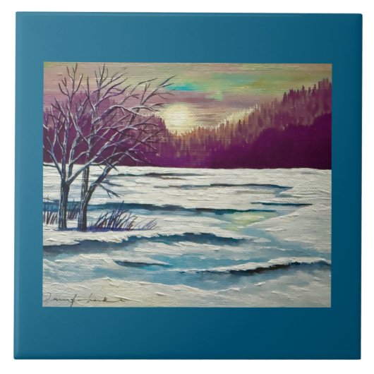 Tegel bij winterzonsondergang tegeltje (Voorkant)