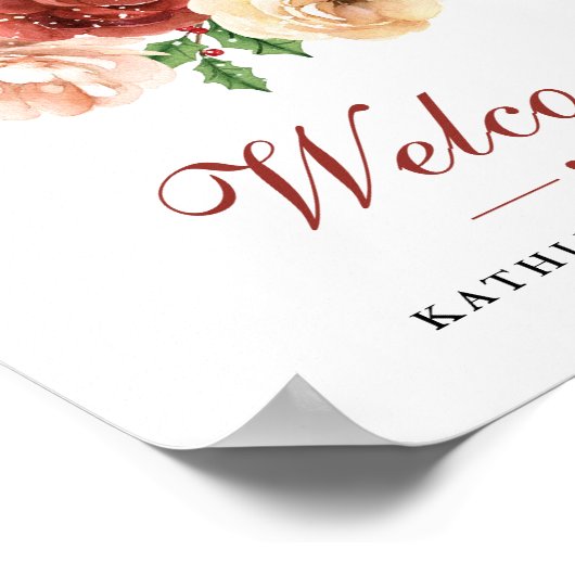 Tegel Bloem Kerstmis Dennen Tak Welkom Poster (Hoek)