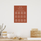 Tegel Bruin Elegant Monogram Trouw Stoelenplattegr Poster (Keuken)