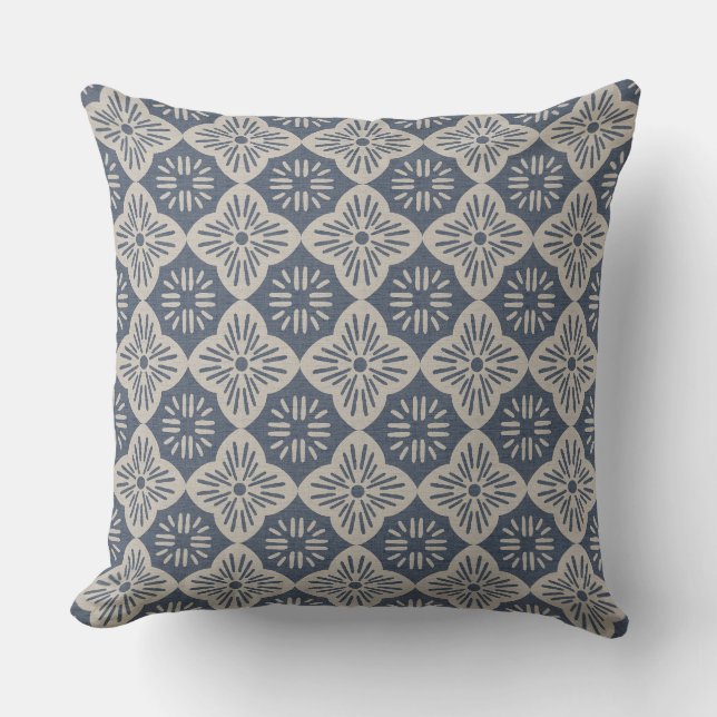 Tegel casablanca grafisch in denim en taupe patroo kussen (Voorkant)