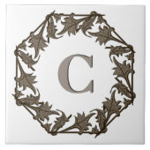 Tegel - Cirkel van bladeren met monogram Tegeltje (Voorkant)