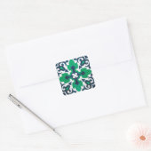 Tegel Damask Blue Green Swirl Vierkante Sticker (Envelop)