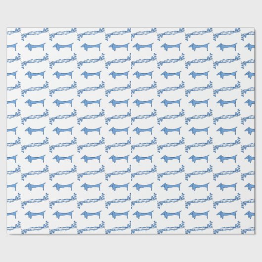 Tegel Design van Delft Blue Dachshunds Cadeaupapier (Zoom)