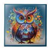 Tegel Donker-Blauwgroen (Herfst Uil) RFPMDesigns © Tegeltje (Voorkant)