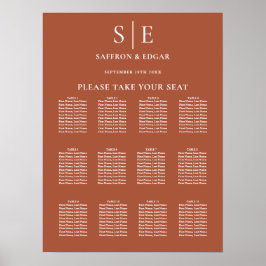 Tegel Elegant Monogram Huwelijks Zitplaatskaart Poster