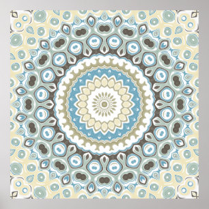 Tegel en beige mandala-patroon met aardetinten poster