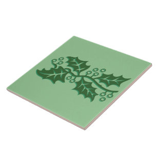 Tegel - Holly Leaves met Berries Tegeltje