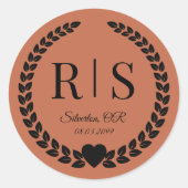Tegel Klei Trouw Monogram Beginletters Ronde Sticker (Voorkant)