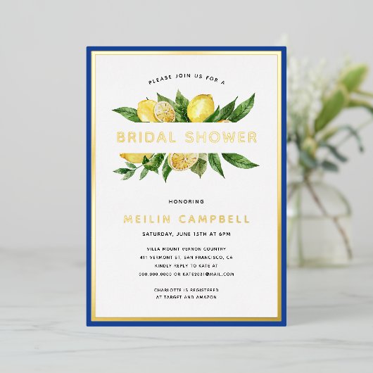 Tegel Lemon Vrijgezellenfeest goudolie Folie Uitnodiging (Staand Voorkant)